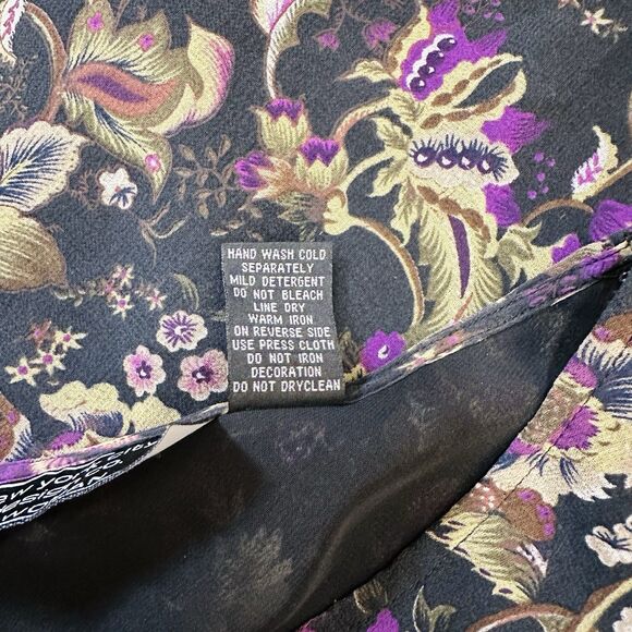 NY City Women 100% Silk Dark Floral Midi Dress 1X Fairy Grunge Whimsigoth Beaded - Picture 10 of 11